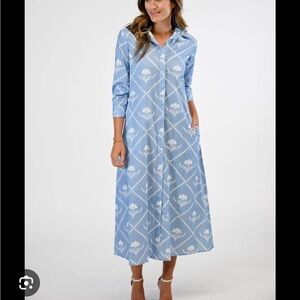 Victoria Dunn Light Blue and White Maxi Dress